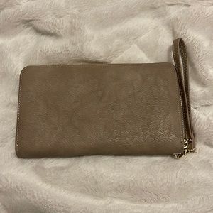 Tan wristlet wallet